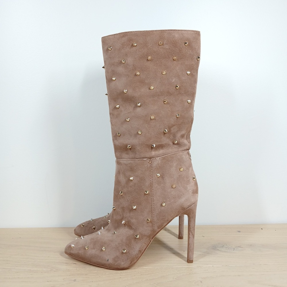 Sam Edelman Waylyn Boots Women 7 Tan Leather Studded Knee High Stiletto Glam
